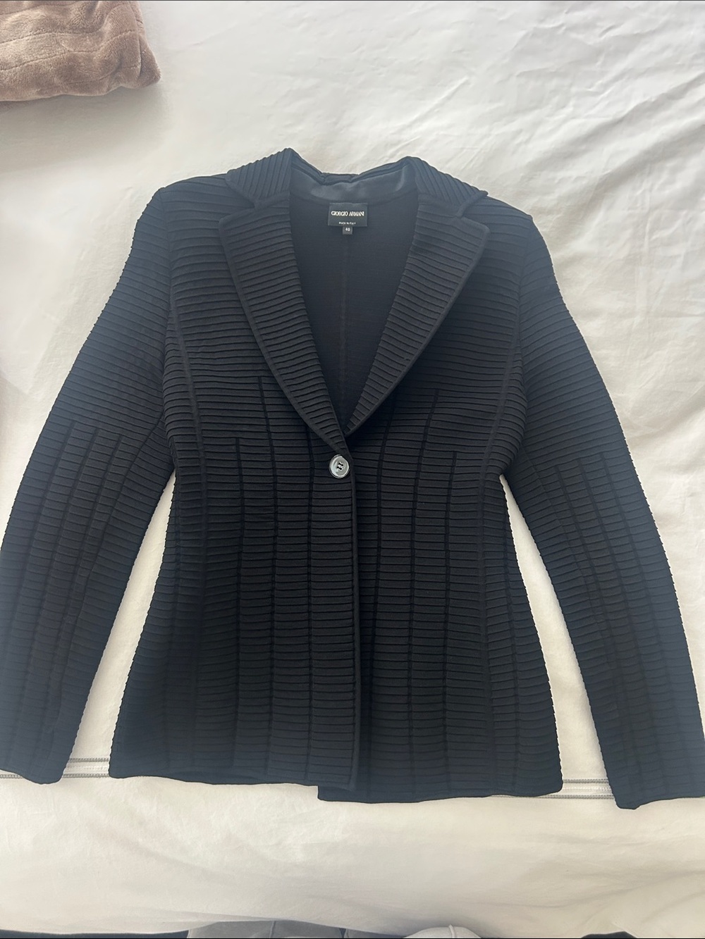 Giorgio Armani Black Ribbed One-Button Blazer